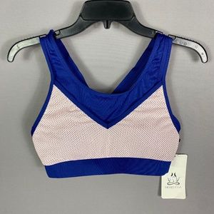 THE FREE YOGA Double Layer Mesh Sports Bra in Navy Peach Size Medium